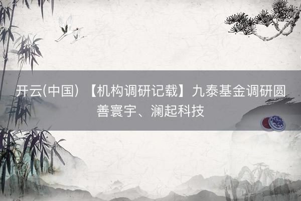 开云(中国) 【机构调研记载】九泰基金调研圆善寰宇、澜起科技