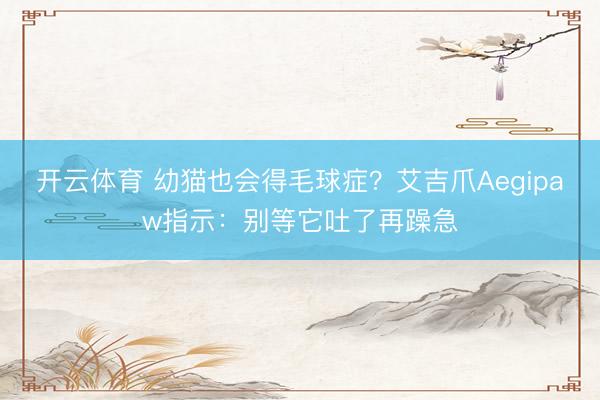 开云体育 幼猫也会得毛球症？艾吉爪Aegipaw指示：别等它吐了再躁急