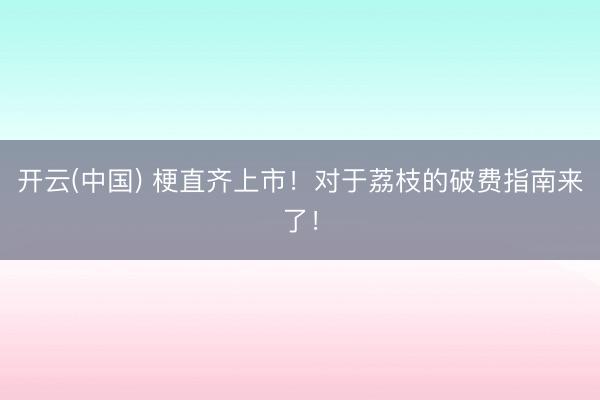 开云(中国) 梗直齐上市！对于荔枝的破费指南来了！